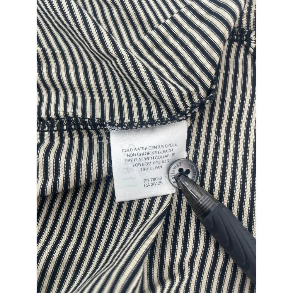 Callaway Golf Polo XL Navy Blue Cream Striped Pima Cotton Mercerized Short Slv - Picture 4 of 7